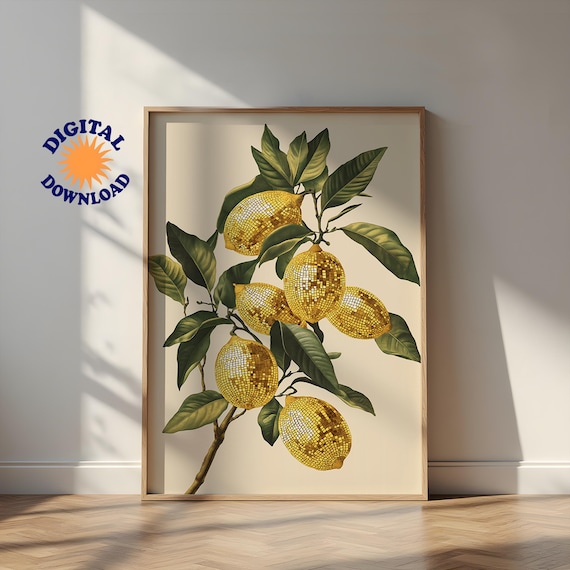 Disco Lemon Retro Mirror Ball Fruit Art Print