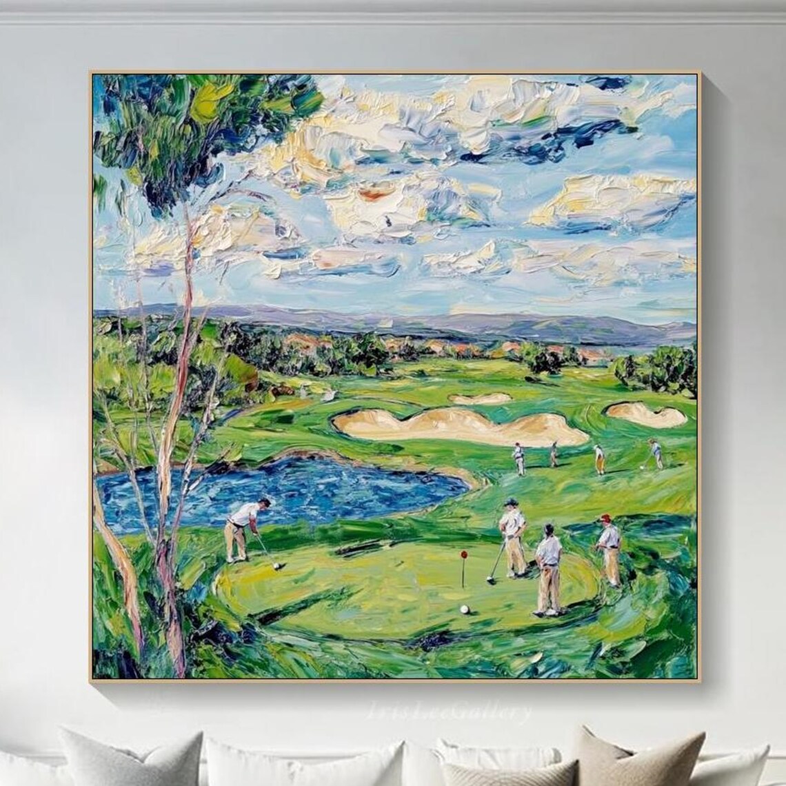 Golf Course Impressionist Art Print, Office Decor