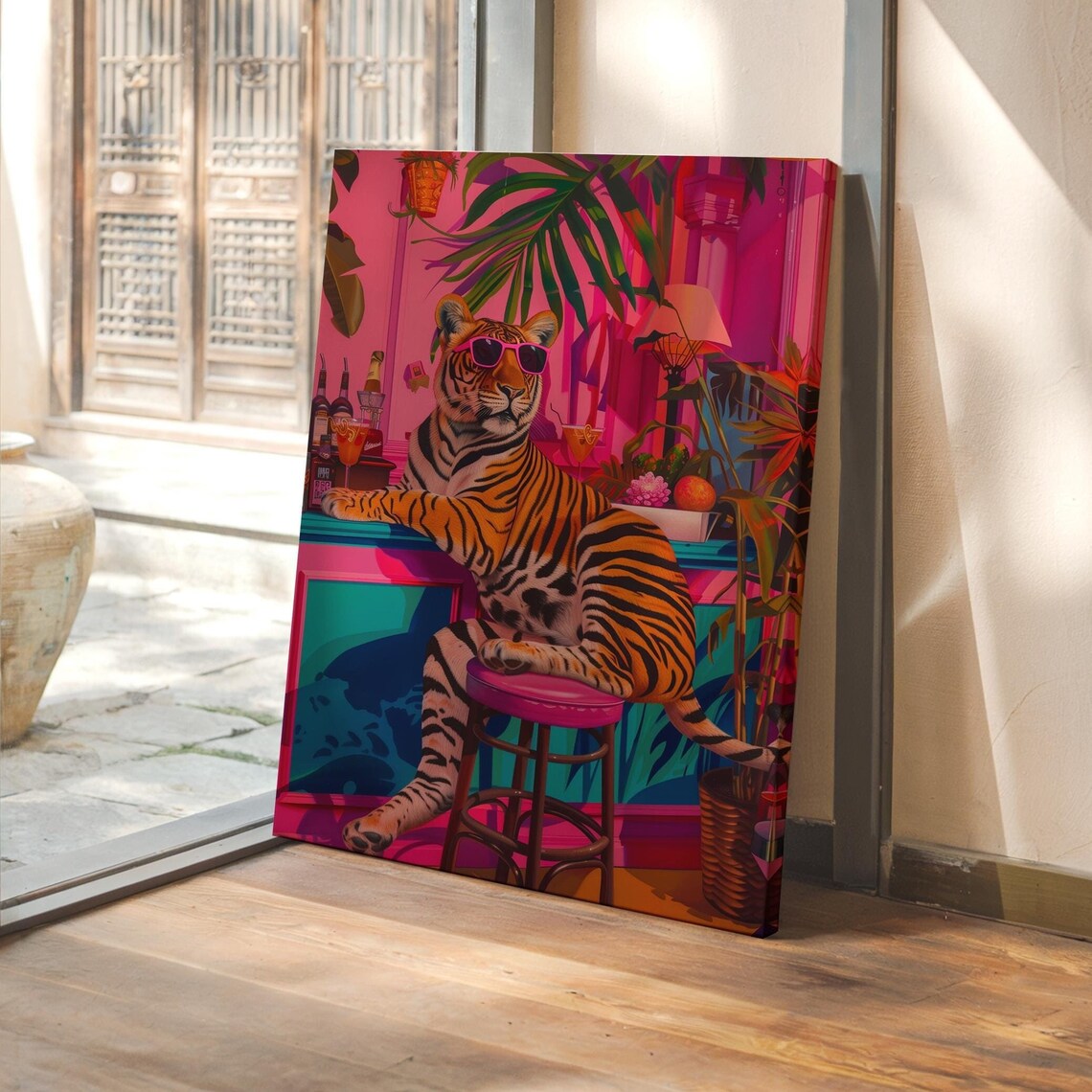 Tropical Tiger Bar Art, Retro Tiki Lounge Poster