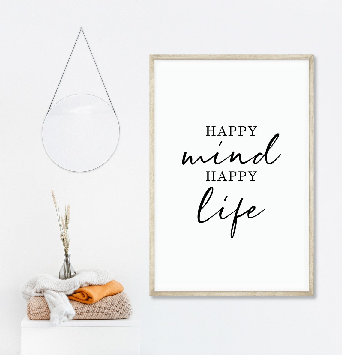 Motivational Poster Happy Mind Happy Life Mental Health Art Inspirational Quotes Minimalist Wall Art Law Of Attraction Self Care Art - Image 5