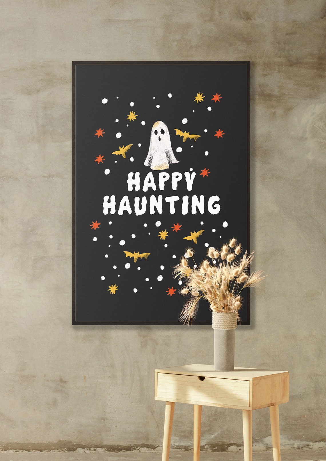 Happy Haunting Cute Ghost Bats Stars Minimalist Halloween Poster - Image 2