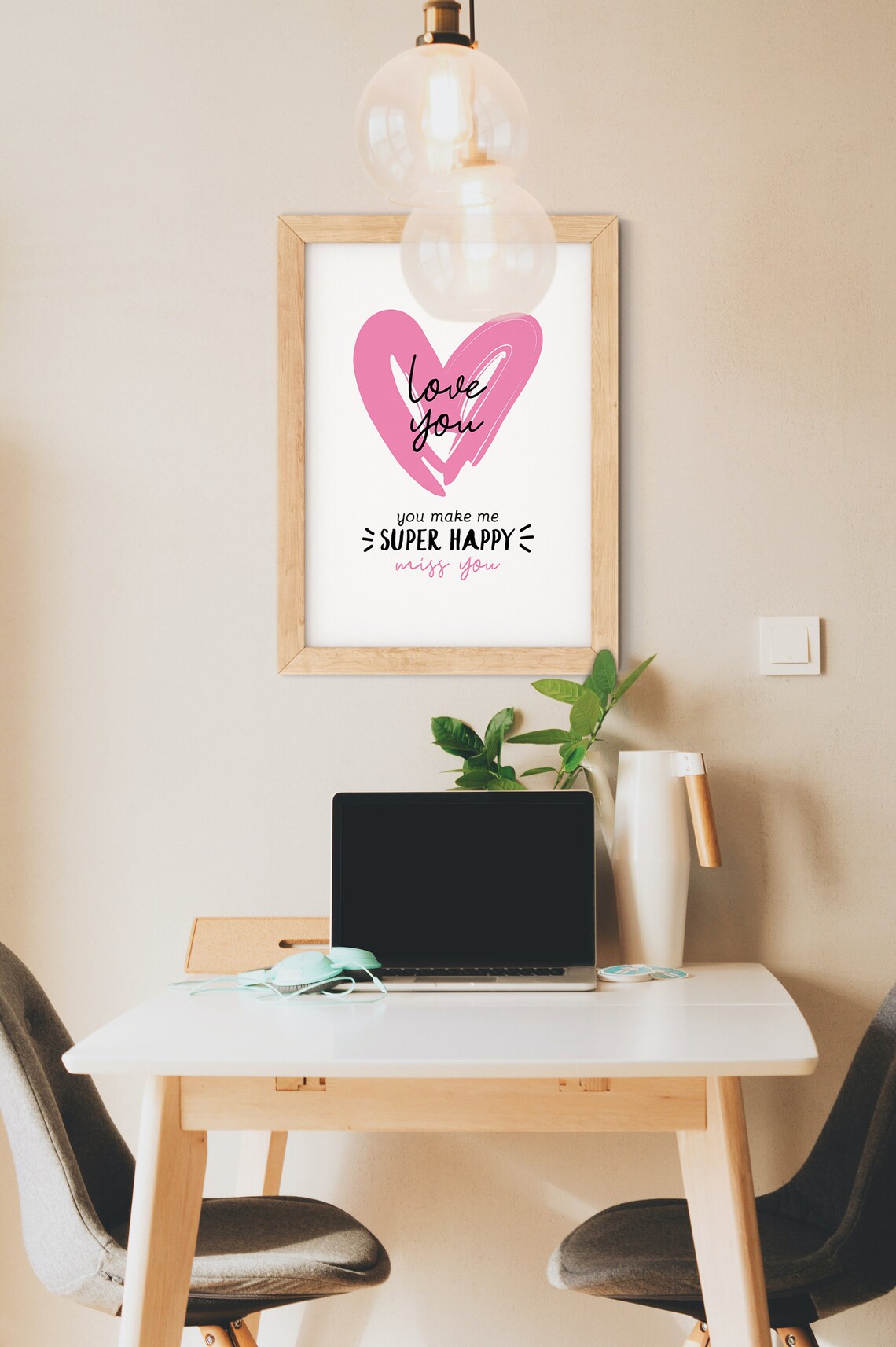 Love You Miss You Pink Heart You Make Me Super Happy Wall Art - Image 2