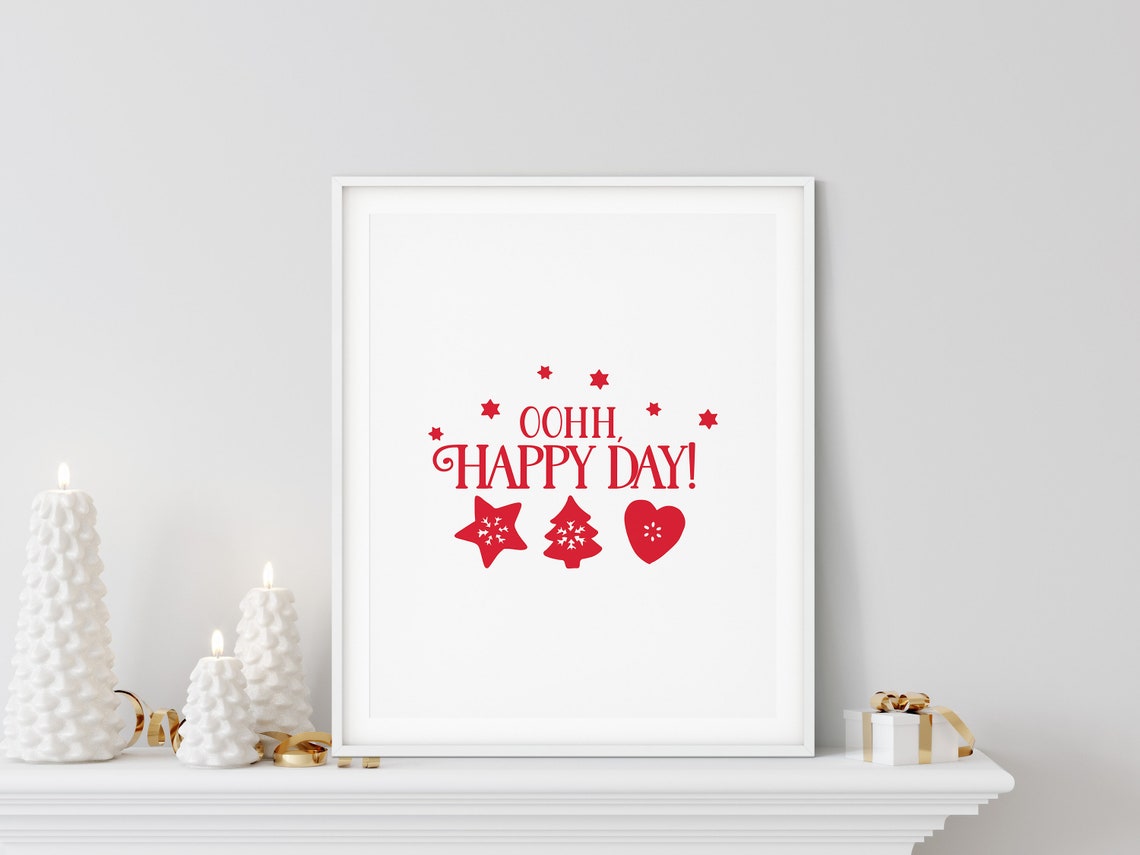 Ooh Happy Day Star Tree Heart Ornaments Red Christmas Word Poster - Image 5