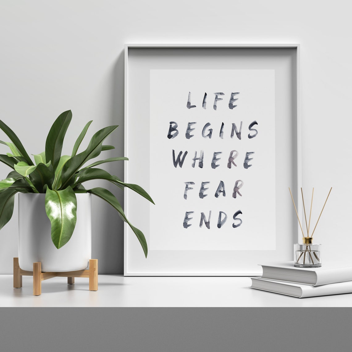 Life Begins Where Fear Ends Watercolor Typography Inspirational Poster - Image 5