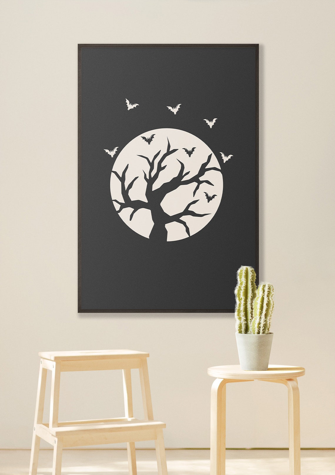 Full Moon Spooky Tree Silhouette Bats Halloween Night Poster - Image 5