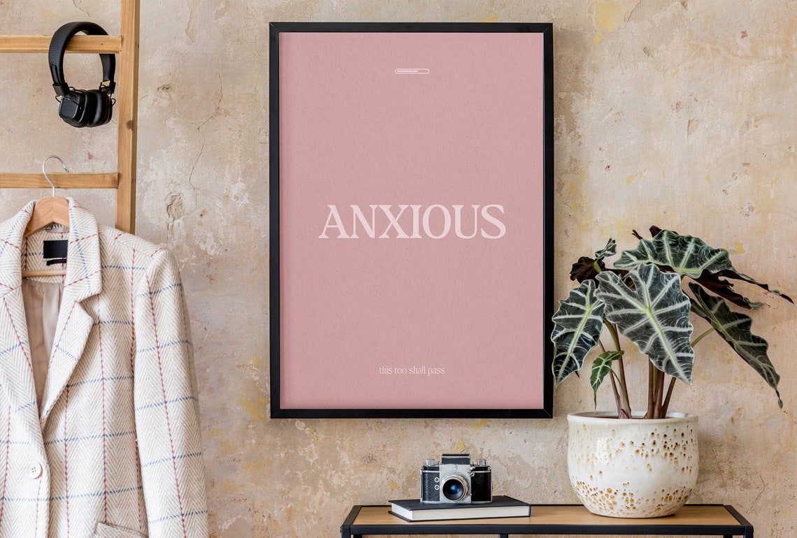 Anxious This Too Shall Pass Minimalist Pink Mental Health Poster - Image 4