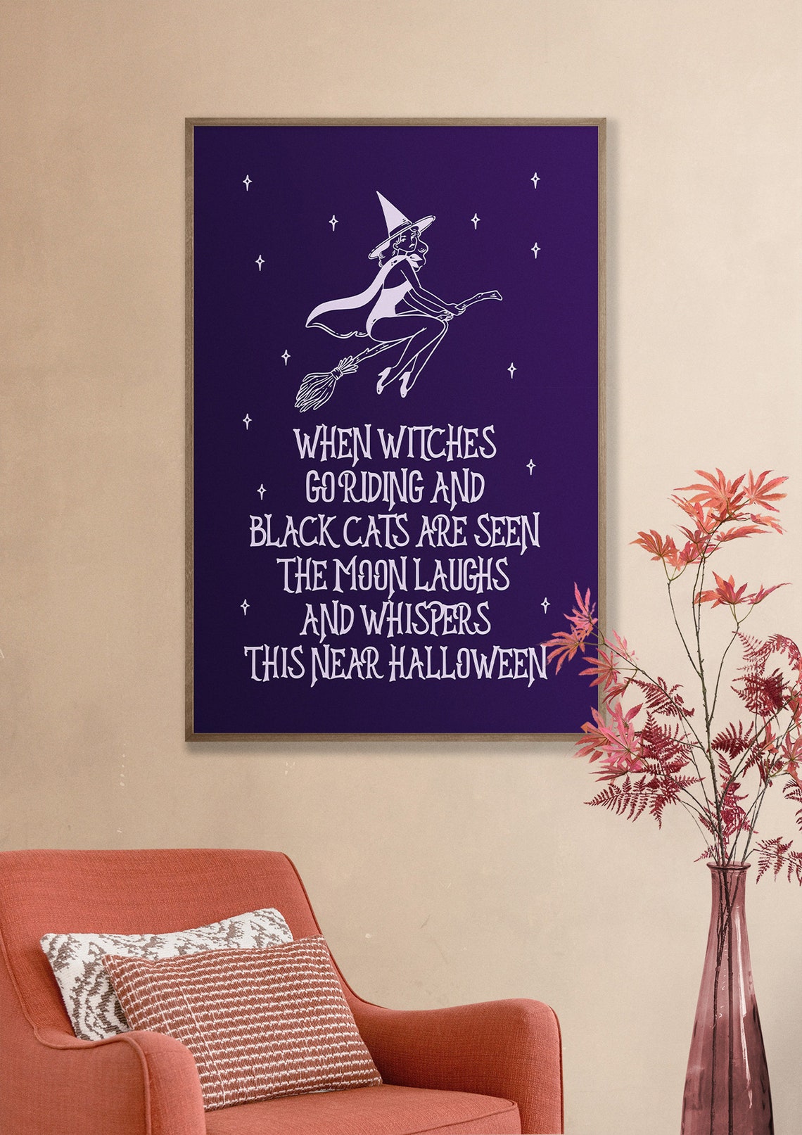 When Witches Go Riding Vintage Flying Witch Halloween Poem Poster - Image 3
