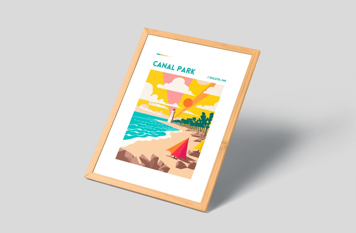 Canal Park Duluth Minnesota Vintage Beach Lighthouse Travel Poster - Image 3