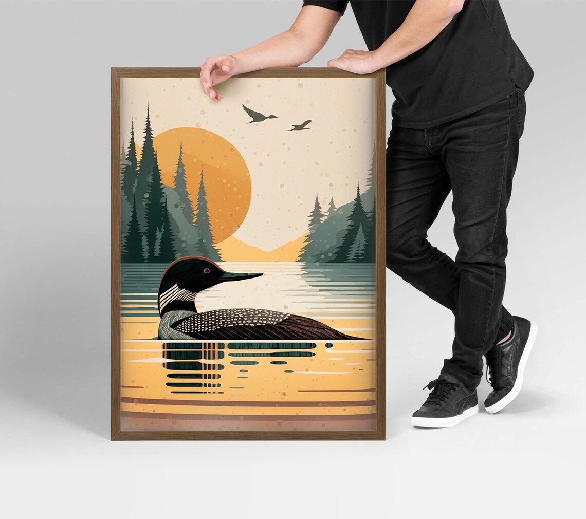 Vintage Loon Print, Minnesota Lake House Travel Poster - Image 3