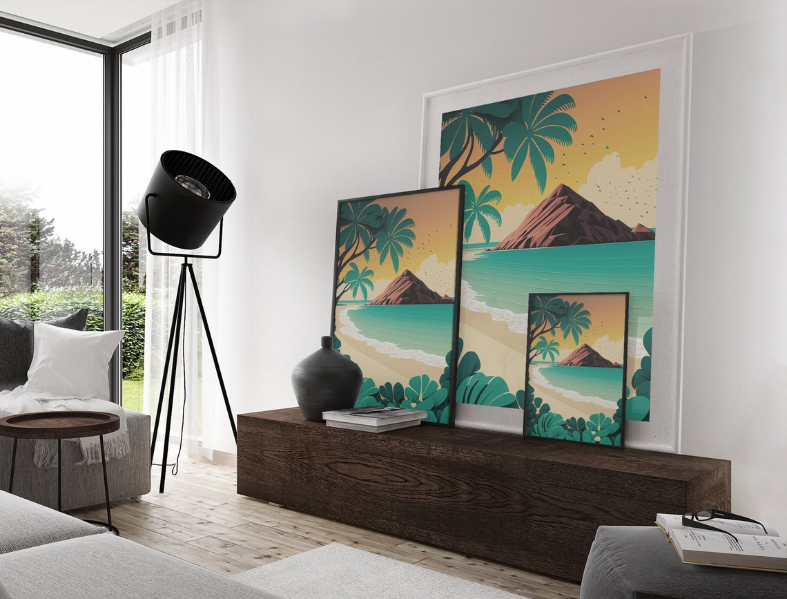 Tropical Beach Island Palm Trees Vintage Travel Style Art Poster - Image 3