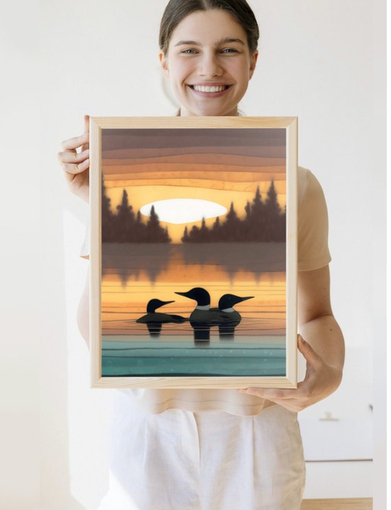 Vintage Loon Print, Minnesota Lake House Poster