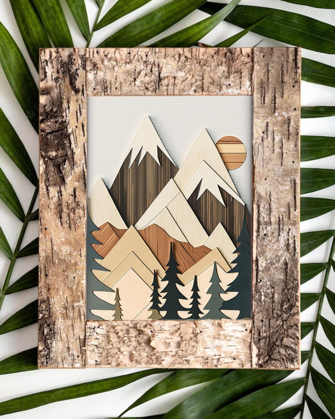 Wood Style Mountain Scene Art Print, Modern Lakehouse - Image 2