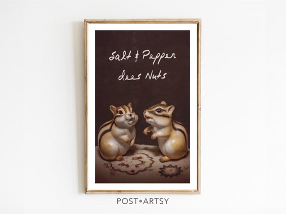 Dees Nuts Kitchen Art Wall Decor Funny Classical Painting Vintage Midcentury Style Poster Print Cooking Humor Food Amusing Gift For Friend