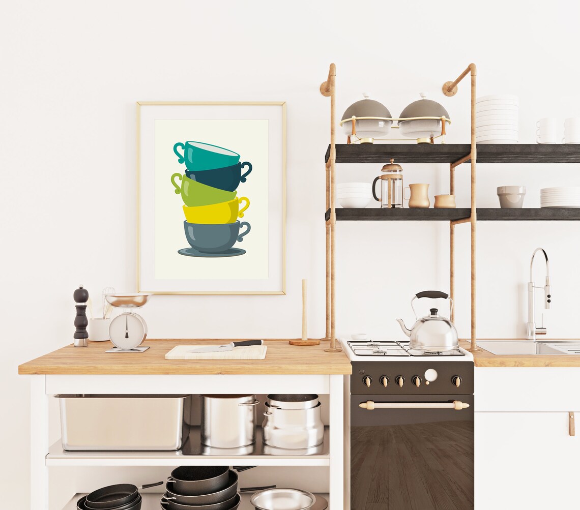 Retro Tea Cups Kitchen Art Print, Kitchen Poster - Image 2