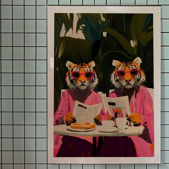 Tiger Brunch Art Print Kitsch Kitchen Decor