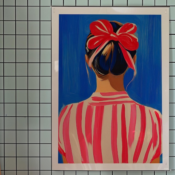 Girl With Big Red Bow From Behind Matisse Style Bedroom Wall Poster
