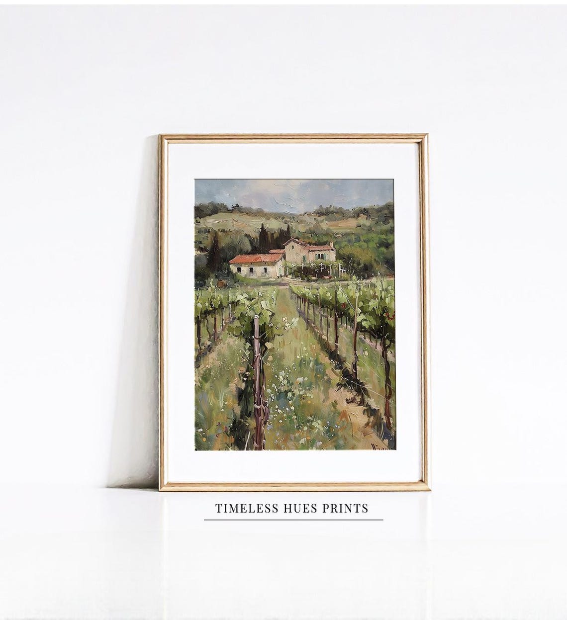 Vineyard Rows Country Farmhouse Impressionist Painting Poster