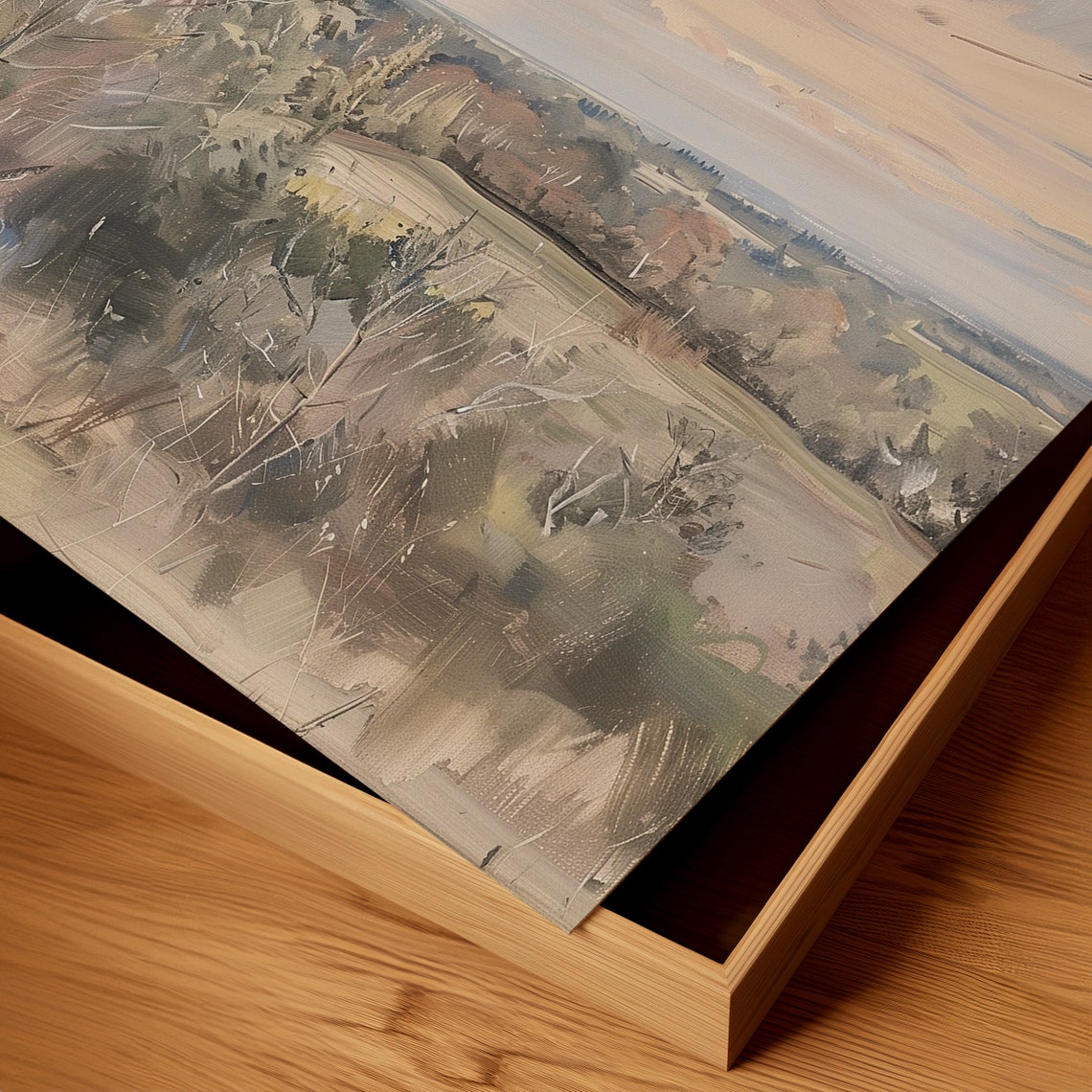 Pastel Cloudy Sunrise Over Rolling Countryside Fields Oil Poster - Image 2
