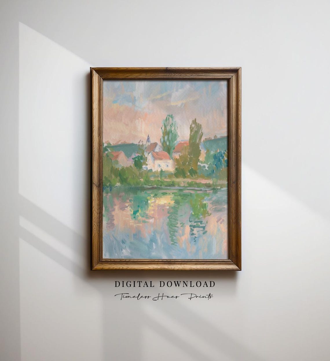 Lakeside Village Impressionist French Countryside Painting Poster