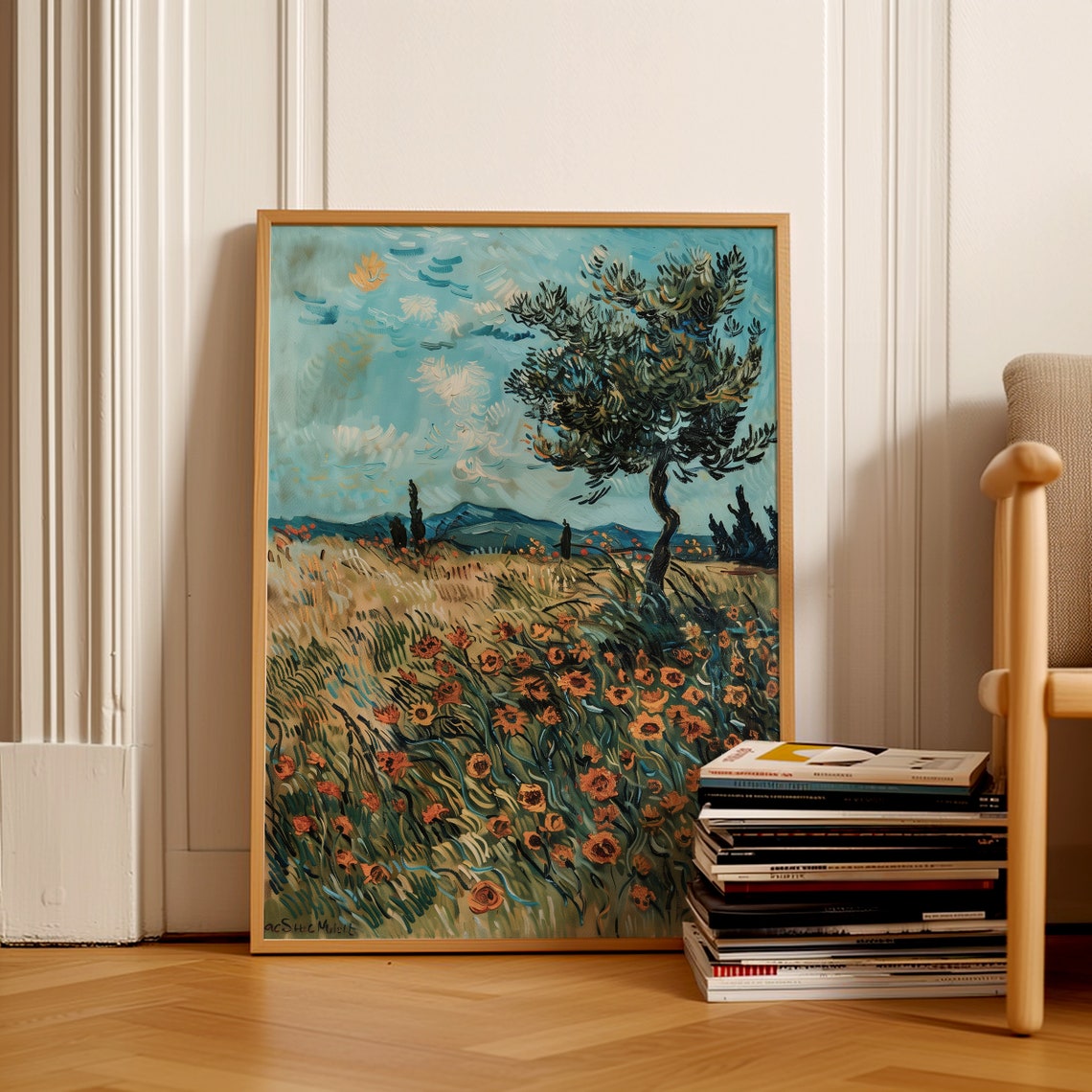 Van Gogh Style Red Poppy Wheat Field Impressionist Meadow Poster - Image 2