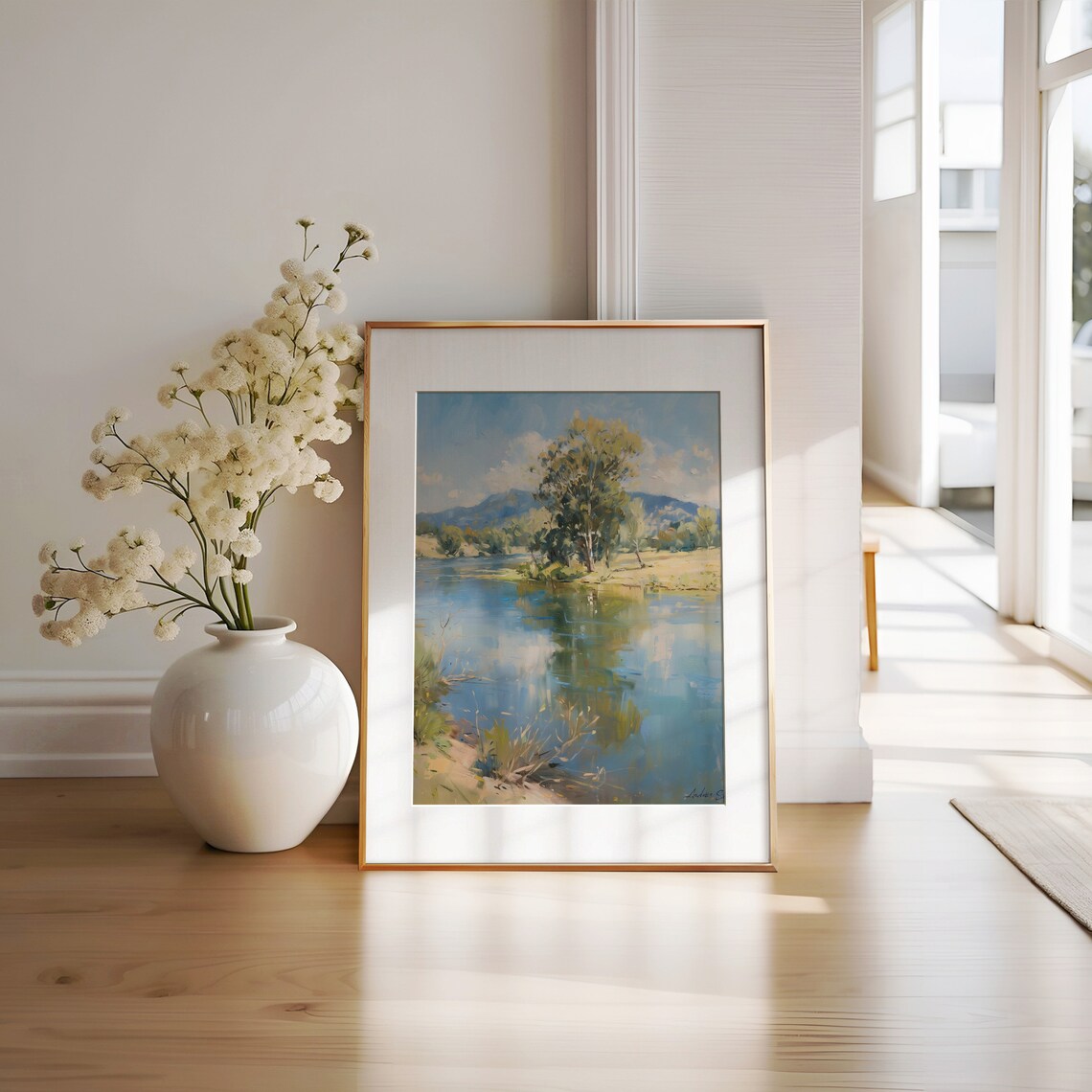 Vintage Lakeside Rural Countryside Landscape Art Print - Image 3