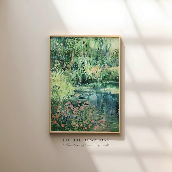 Monet-Inspired Giverny Willow Pond Landscape Art Print