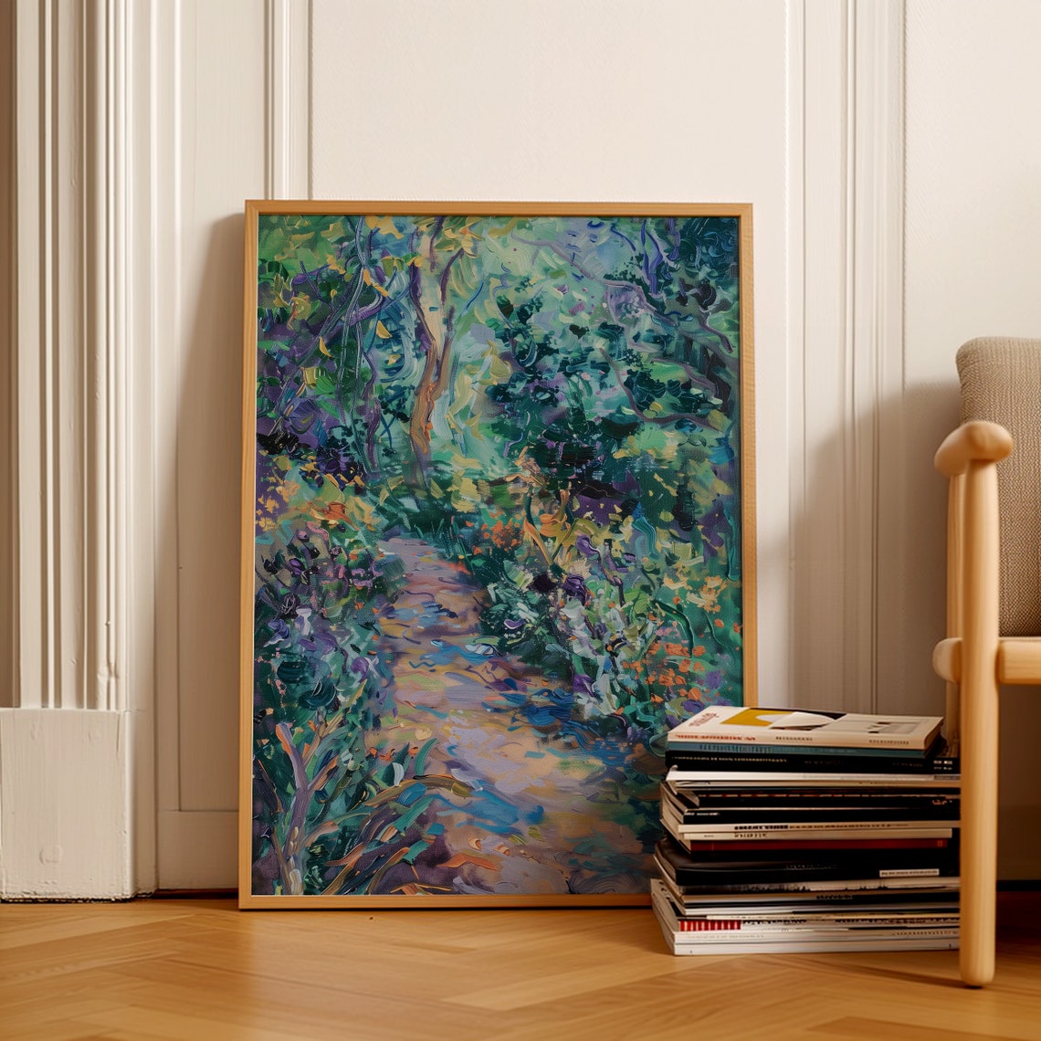 Colorful Forest Path Impressionist Blue Green Trees Oil Poster - Image 2