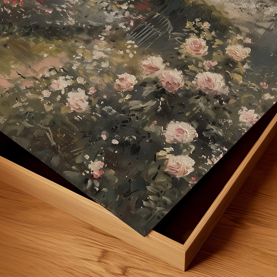 Old Stone Cottage Surrounded By Blooming Roses In Soft Light Poster - Image 3