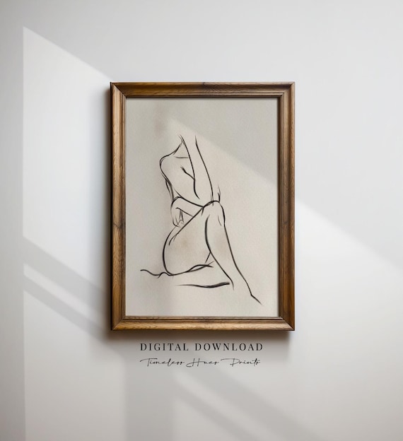 Woman Body Positivity Art Silhouette Outline Print Nude Figure Drawing Feminine Line