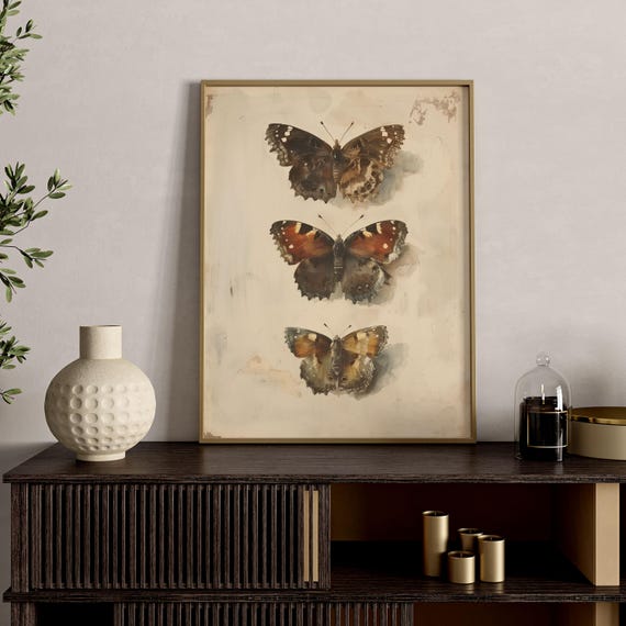 Boho Butterfly Art Moth Wall Art Vintage Insect Art Cottagecore Neutral Decor Monarch Butterflies Art