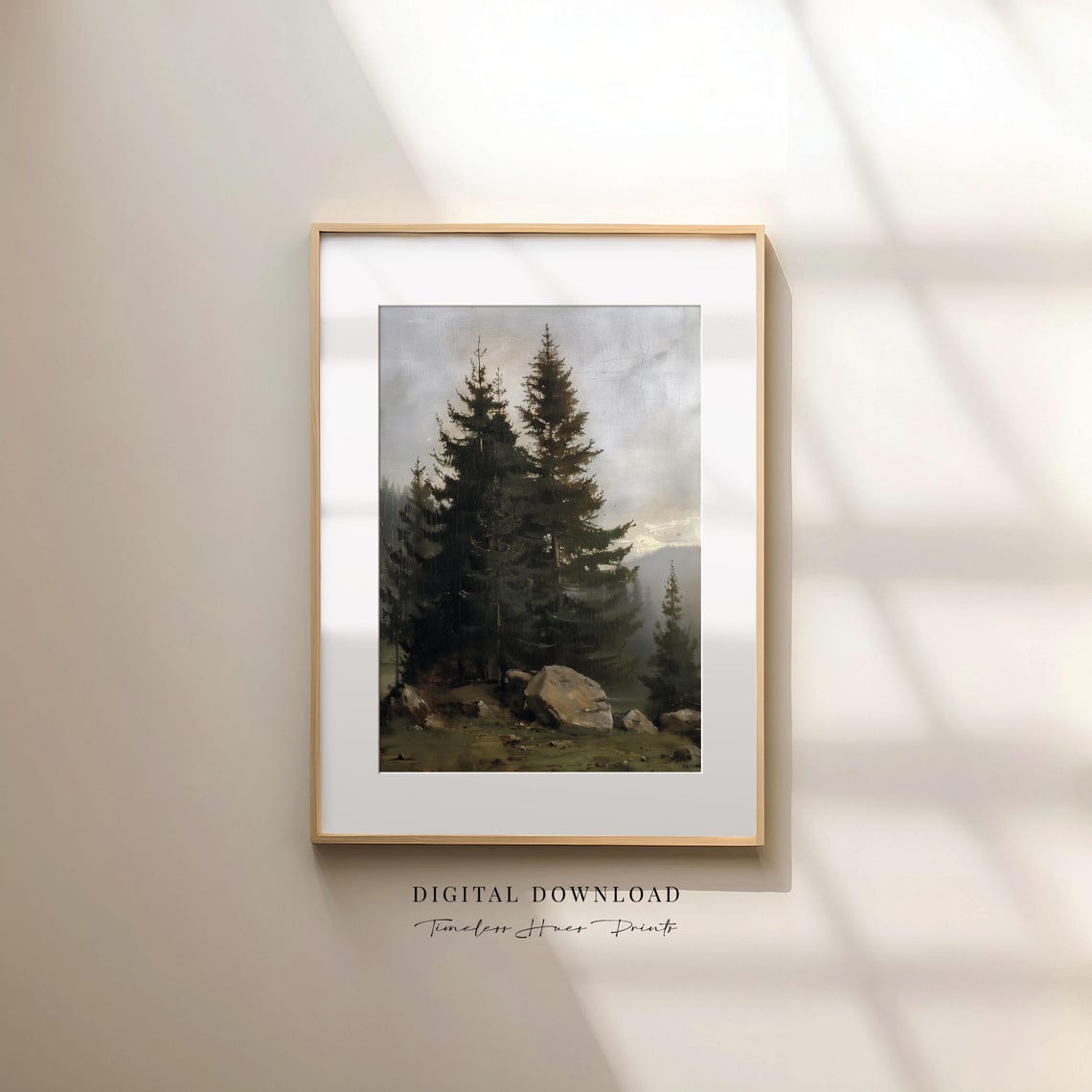Moody Pine Tree Forest Painting Vintage Style Landscape Wall Poster