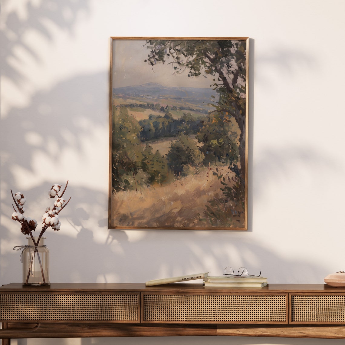 Golden Valley Countryside Through Trees Serene Oil Painting Poster - Image 3
