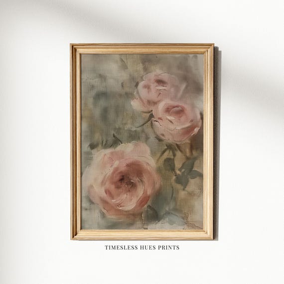 Vintage Muted Rose Painting Pink Botanical Floral Art Antique Print