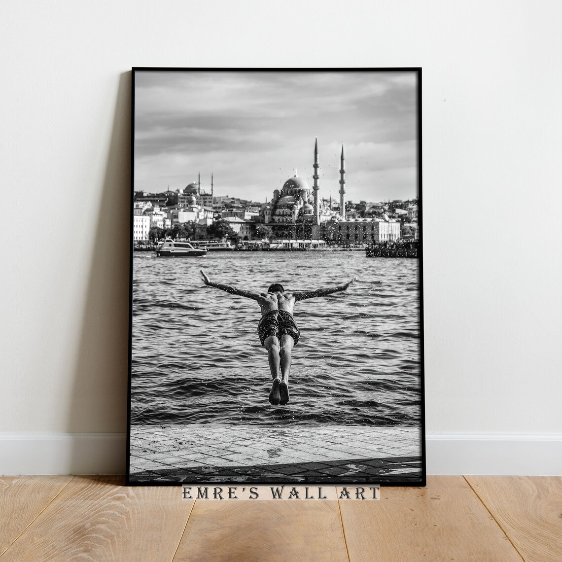 Jump Into The Sea Swimmer Photo Print, Monochrome - Image 4
