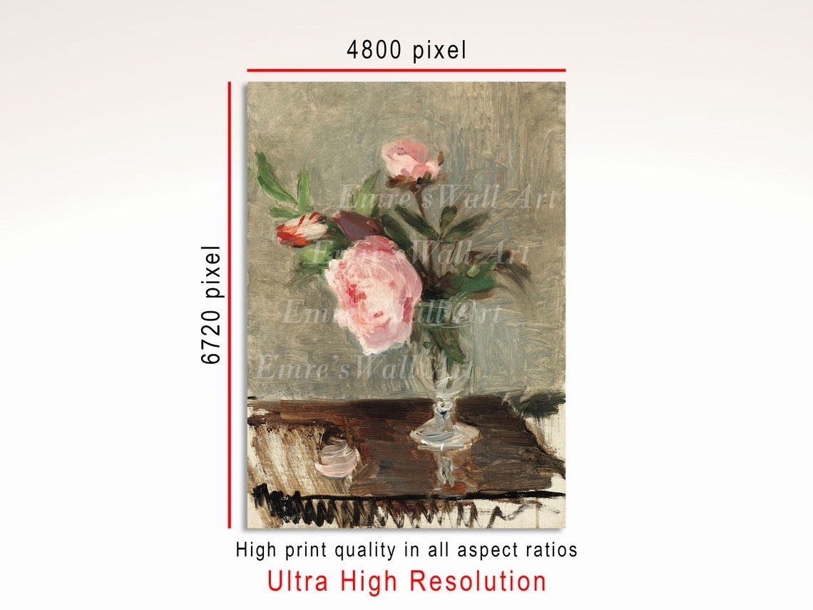 Pink Peonies in Glass Vase Vintage Impressionist Floral Poster - Image 3