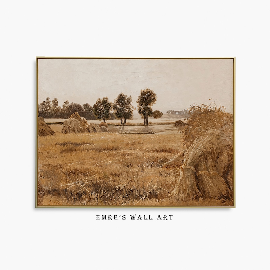 Vintage Field Painting, Farmhouse Wheat Field Art Print