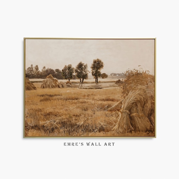 Vintage Field Painting, Farmhouse Wheat Field Art Print