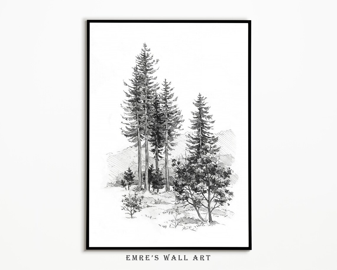 Neutral Tree Sketch, Vintage Rustic Landscape Art Print - Image 2