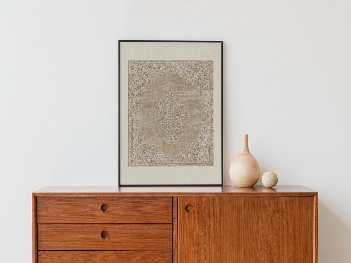 Vintage Tapestry Textile Art Print, Neutral Rug Art - Image 4