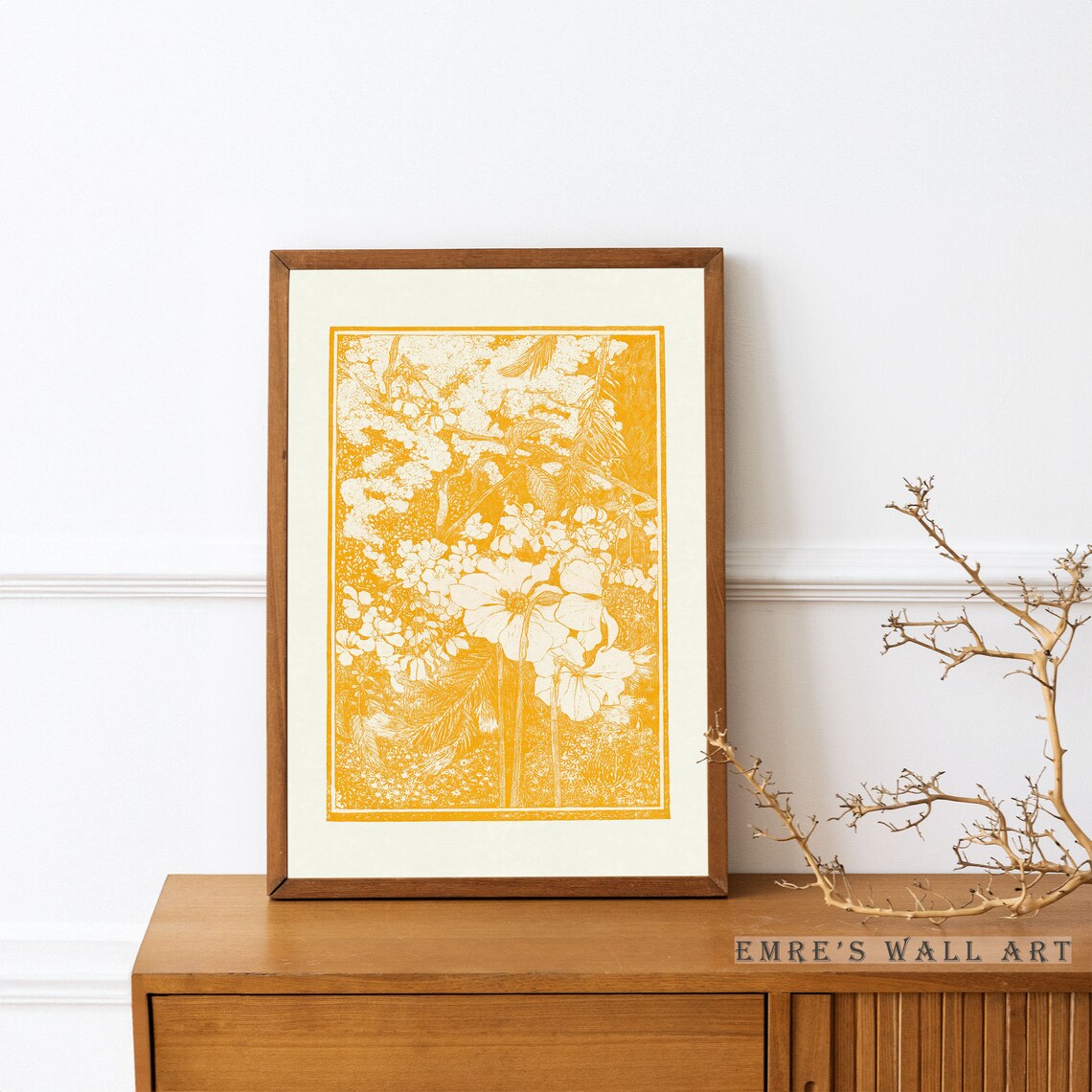Yellow Floral Pattern Print Wildflowers, Rustic Decor - Image 4