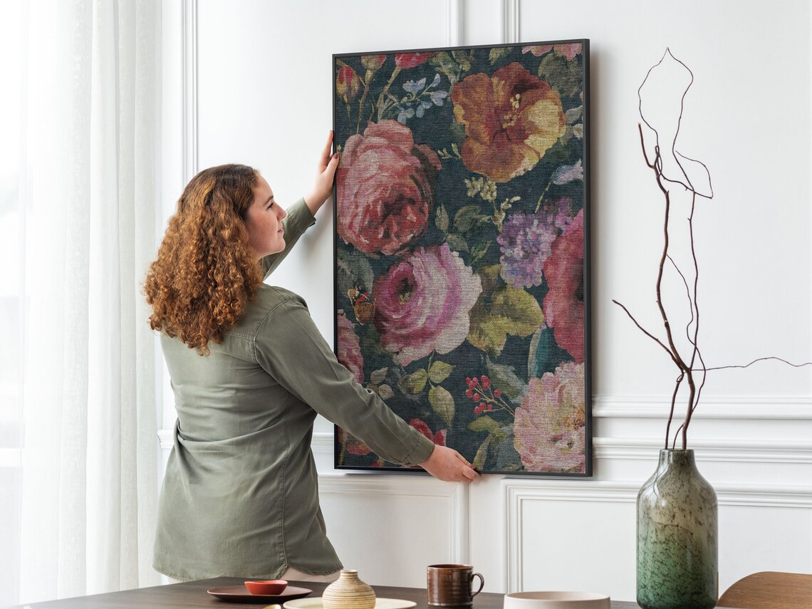 Floral Textile Art Print, Vintage Tapestry Wall Art - Image 2