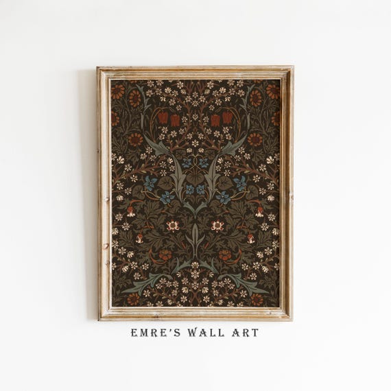 William Morris Blackthorn Painting Dark Floral Art Print Vintage Flower Pattern Wall Art Moody Botanical Poster