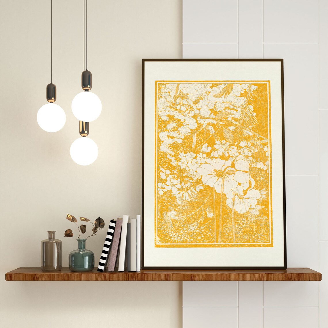 Yellow Floral Pattern Print Wildflowers, Rustic Decor - Image 2