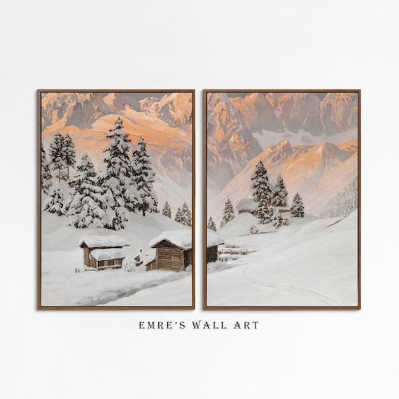 Winter Landscape Painting Set, Rustic Christmas Decor