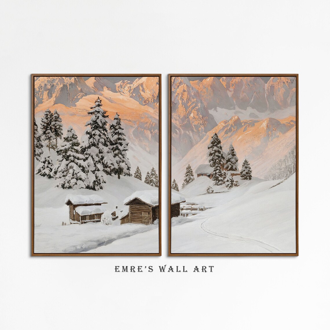 Winter Landscape Painting Set, Rustic Christmas Decor