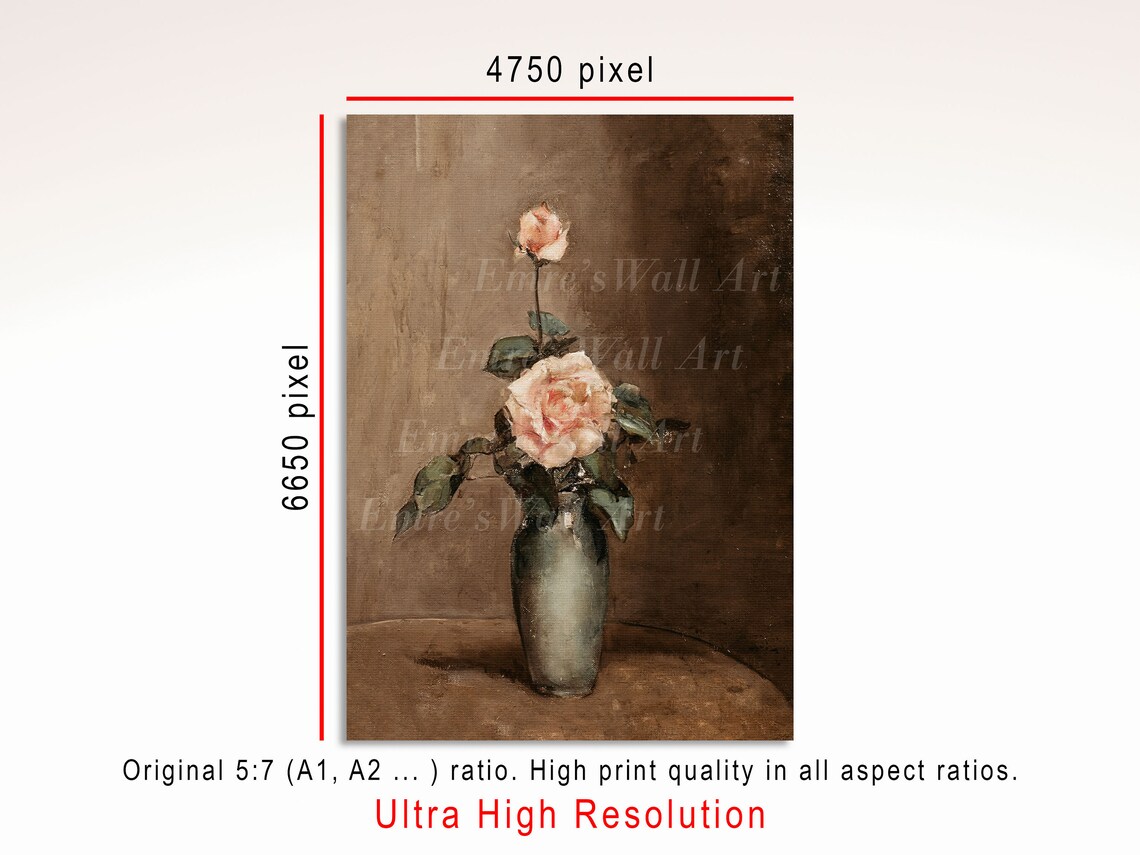 Vintage Rose Still Life Art Print, Botanical Decor - Image 3