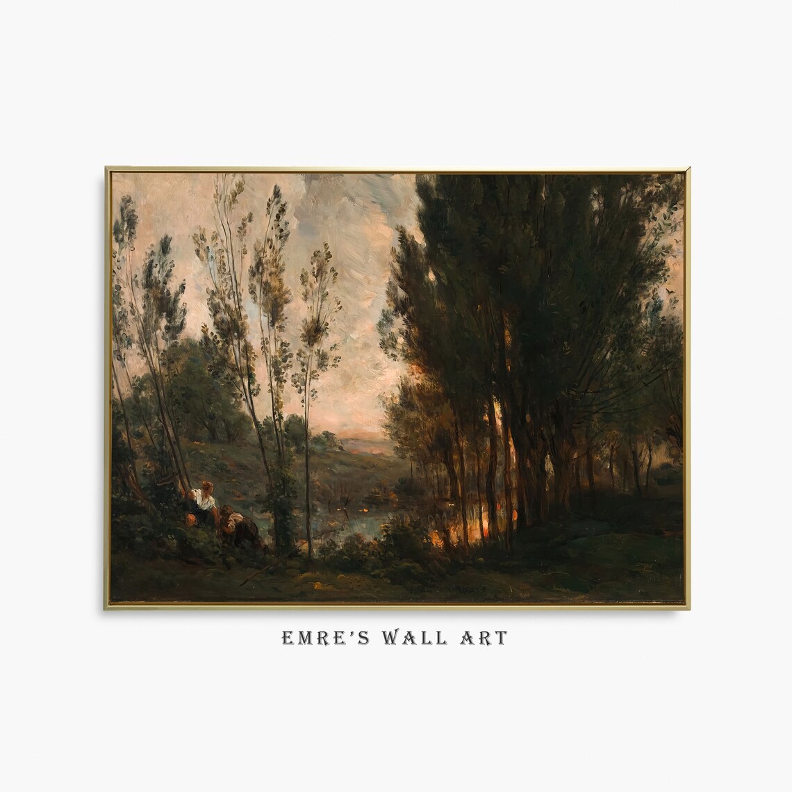 Rustic Forest Landscape Painting, Vintage Farmhouse Art Print