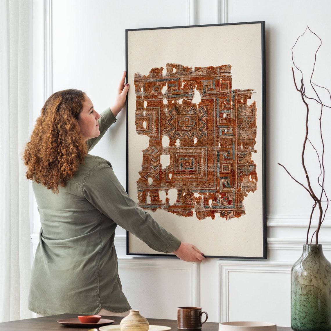 Antique Kilim Textile Fragment Rust Geometric Pattern Poster - Image 4
