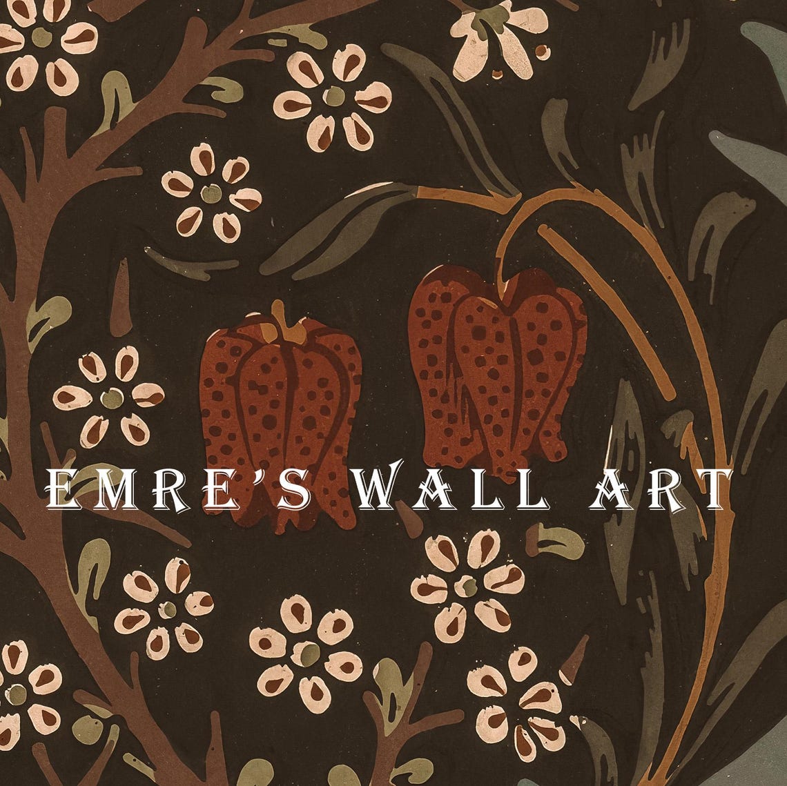Dark Vintage Floral Botanical Pattern Arts and Crafts Poster - Image 2