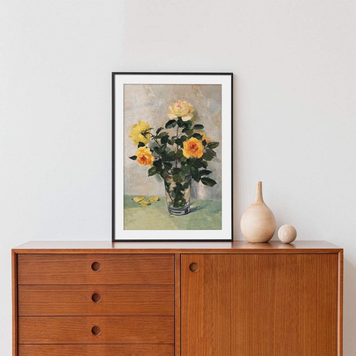 Flower Oil Painting Vintage Yellow Roses Art Print - Image 2
